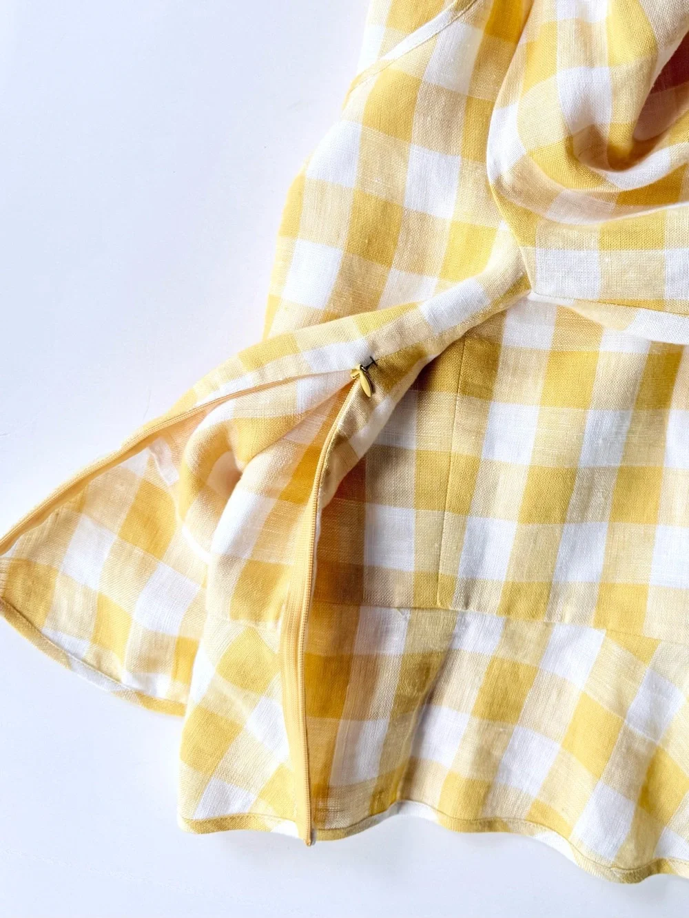 Reformation Barrett Linen Top in Dandelion Check - Corset Lace Up Yellow White 6